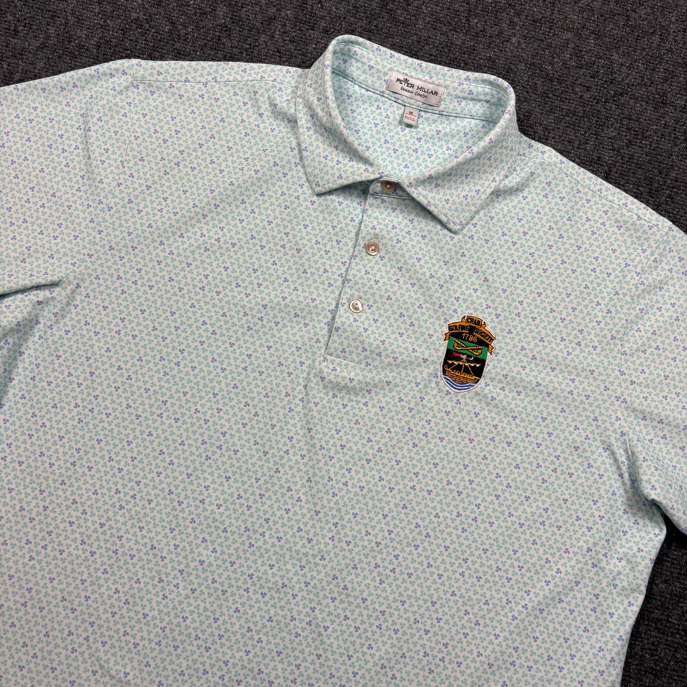 Peter Millar Polo Shirt Mens Medium White Crail Golfing Society Summer Comfort